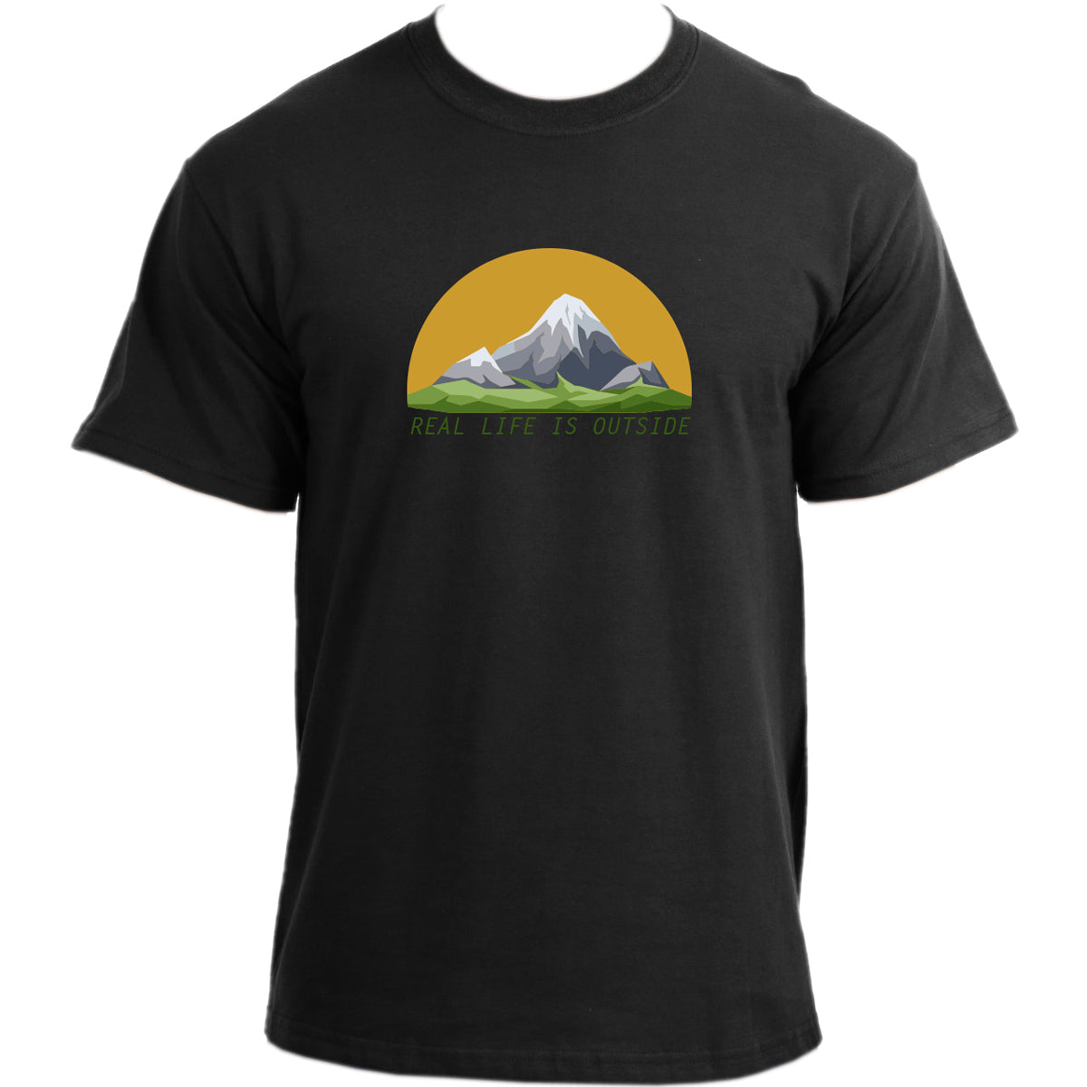 Real Life is Outside Classic T-shirt I Ice Mountain Nature T Shirt I Hiking Hobby Sports Men's T-Shirt